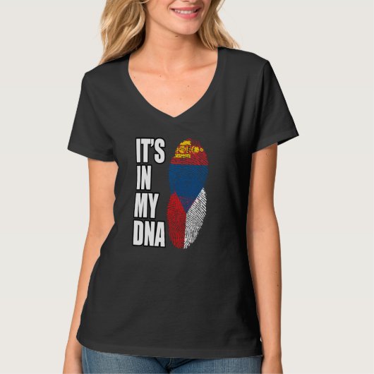 チェコとモンゴルのミックスDNA遺伝子フラグ Tシャツ (正面)