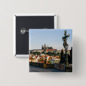 チェコのシャルル橋からのプラハ城の眺め。 缶バッジ (正面&裏面)