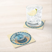 チェコのプラハ天文時計に近づく。 スクエアペーパーコースター (インサイチュ)