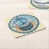 チェコのプラハ天文時計に近づく。 スクエアペーパーコースター (アングル)