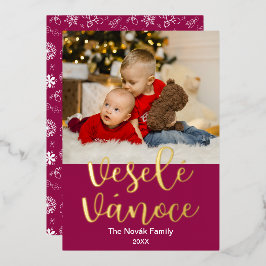 チェコのメリークリスマス、ヴェセレ・ヴァノスエレガント、 箔シーズンカード