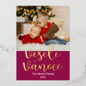 チェコのメリークリスマス、ヴェセレ・ヴァノスエレガント、 箔シーズンカード (正面)