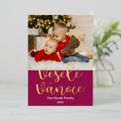 チェコのメリークリスマス、ヴェセレ・ヴァノスエレガント、 箔シーズンカード (立ち正面)