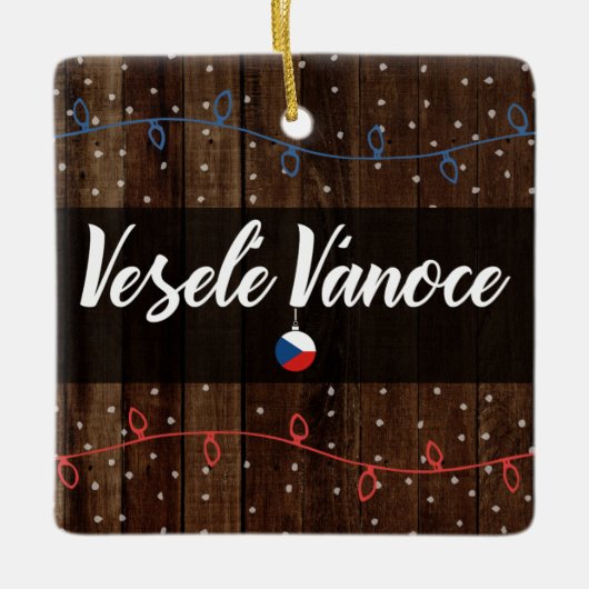 チェコのメリークリスマス、Veselé Vánoceの素朴なスタイル セラミックオーナメント (正面)