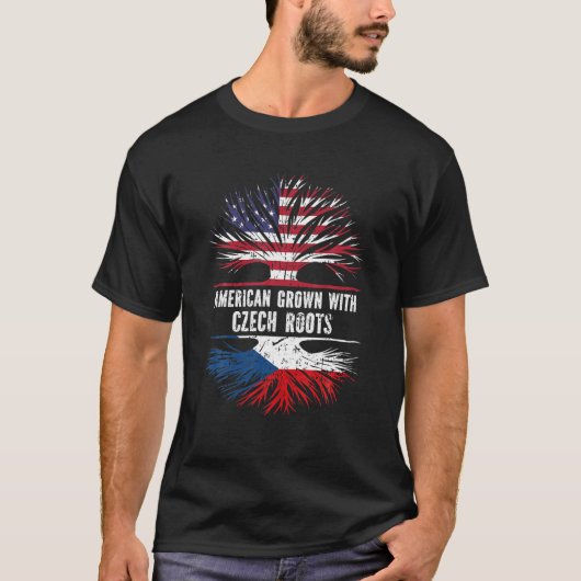 チェコのルーツで栽培されたアメリカ合衆国国旗チェコ共和国 Tシャツ (正面)
