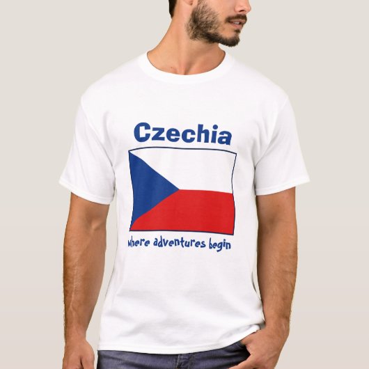 チェコの国旗+地図+テキストTシャツ Tシャツ (正面)