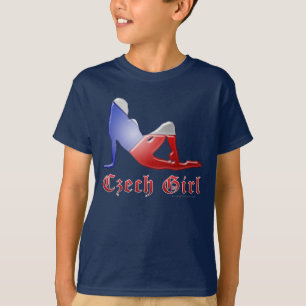 チェコの女の子のシルエットの旗 Tシャツ