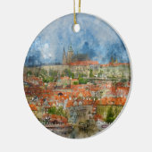 チェコの有名なシャルル橋とプラハ城 セラミックオーナメント (左)