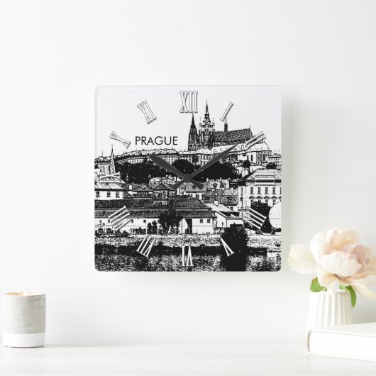 チェコの聖ビタス大聖堂プラハ城スケッチ スクエア壁時計 (ホーム)