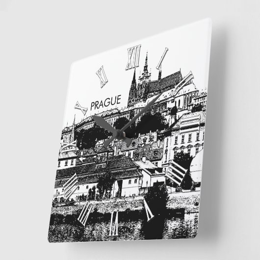 チェコの聖ビタス大聖堂プラハ城スケッチ スクエア壁時計 (傾斜)
