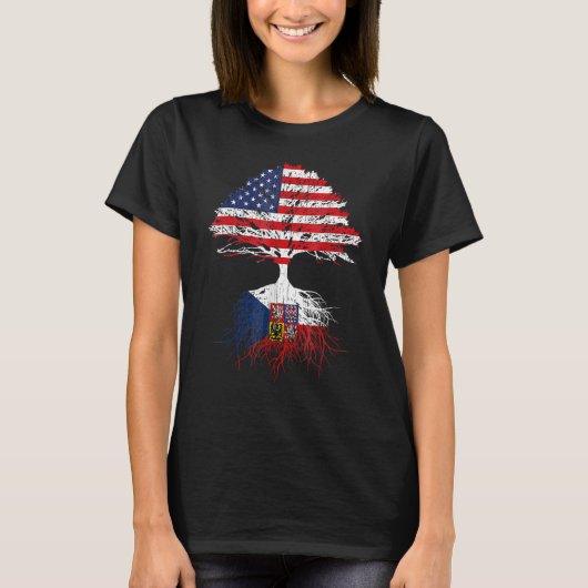 チェコアメリカンルーツチェコ共和国米国国旗 Tシャツ (正面)
