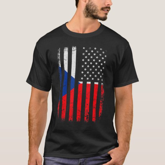 チェコアメリカ国旗Czech Republic AmericaプライドH Tシャツ (正面)