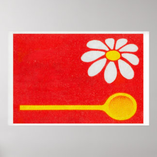チェコスロバキアの白いデイジーのマッチ箱アートプリント ポスター