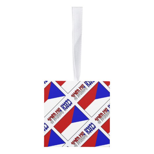 チェコ共和国とチェコ国旗のタイルを使用したパーソナライズギフト キューブオーナメント (右)