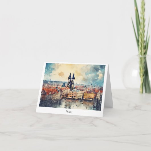 チェコ共和国のプラハの夜 サンキューカード (正面)
