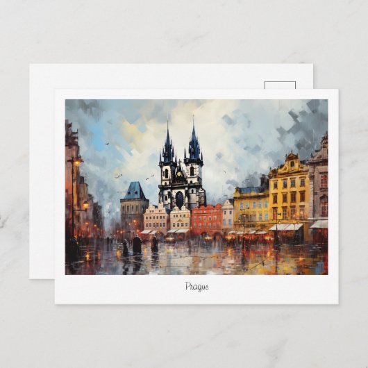 チェコ共和国のプラハの夜 ポストカード (正面/裏面)