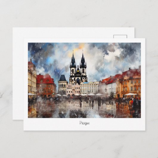 チェコ共和国のプラハの夜 ポストカード (正面/裏面)