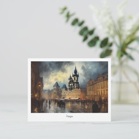 チェコ共和国のプラハの夜 ポストカード (スタンド正面)