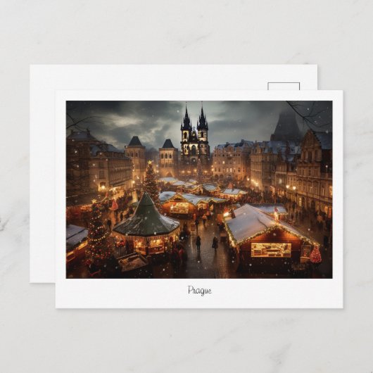 チェコ共和国のプラハの夜 ポストカード (正面/裏面)