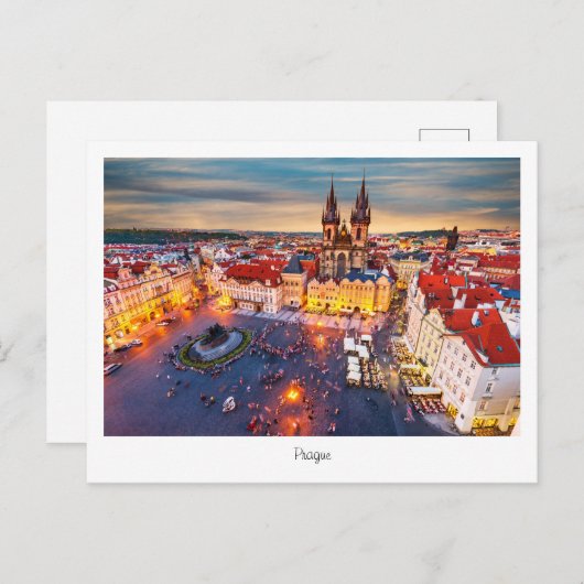 チェコ共和国のプラハの夜 ポストカード (正面/裏面)