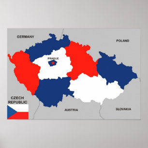 チェコ共和国の国政地図国旗 ポスター