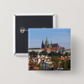 チェコ共和国の旧市街とプラハ城の眺め 缶バッジ (正面&裏面)