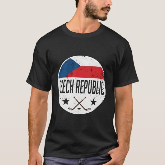 チェコ共和国アイスホッケー国旗ジャージーのサポーターFa Tシャツ (正面)
