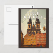 チェコ共和国 イラスト 旅行 アート ヴィンテージ ポストカード (正面/裏面)