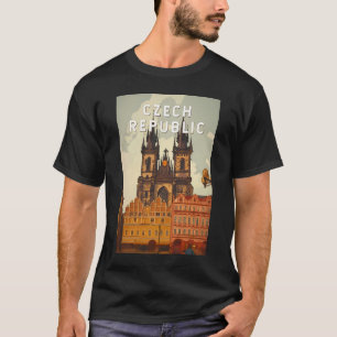 チェコ共和国 イラスト 旅行 アート ヴィンテージ Tシャツ