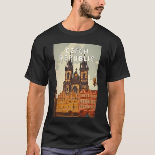 チェコ共和国 イラスト 旅行 アート ヴィンテージ Tシャツ (正面)