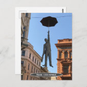 チェコ共和国、プラハ、アンブレラマン像 ポストカード (正面/裏面)