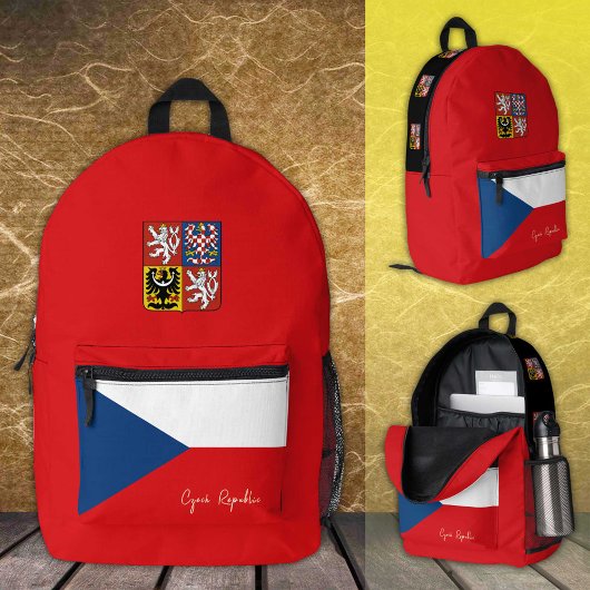 チェコ共和国、レッドバックパック、チェコ国旗/愛国者 プリントバックパック