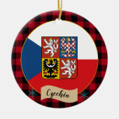 チェコ共和国、レッドバッファロープレイド&チェコ国旗 セラミックオーナメント (正面)