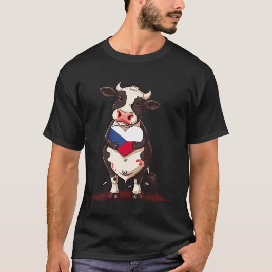 チェコ共和国 牛 ハート チェスカ チェコ フラグ チェコ Tシャツ (正面)