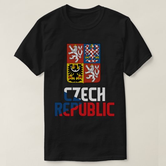 チェコ国旗と紋章愛国心 Tシャツ (デザイン正面)