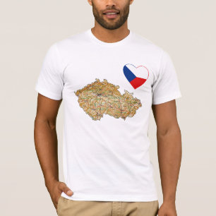 チェコ国旗のハートと地図Tシャツ Tシャツ
