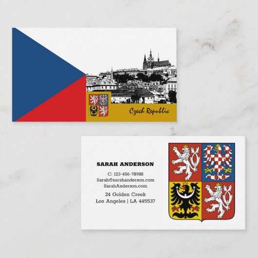 チェコ国旗のビジネスモダンカード，チェコ 名刺 (正面/裏面)