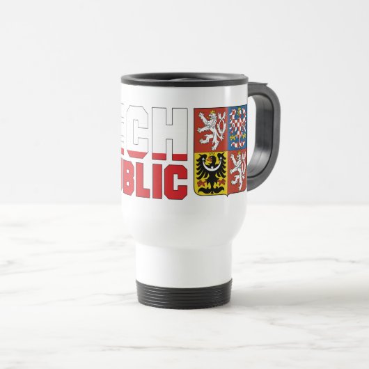 チェコ国旗の文字とエンブレム トラベルマグ (正面右)