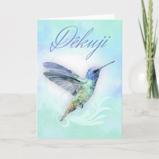 チェコ語で「ありがとう」 - 水彩色のハミングバードのプリント サンキューカード (正面)