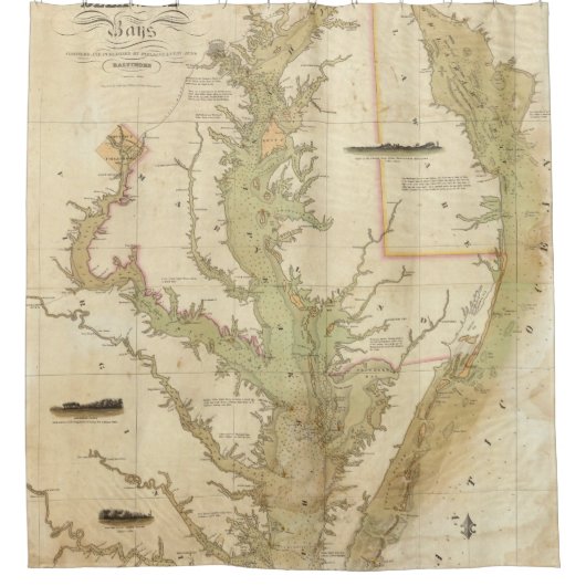 チェサピークおよびデラウェア湾の図表 シャワーカーテン (正面)