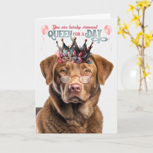 チェサピークベイドッグクイーンフォーデイおもしろい誕生日 カード (黄色い花)