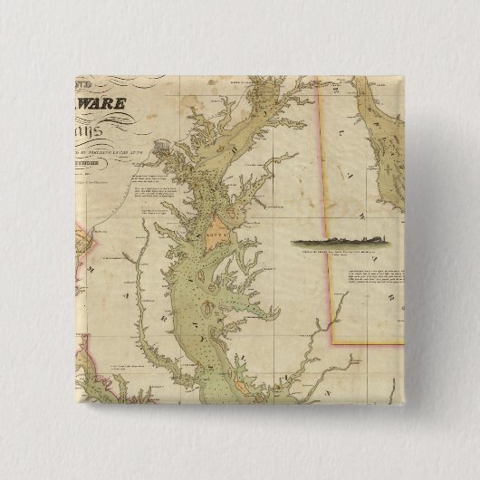 チェサピーク湾とデラウェア湾の図 缶バッジ (正面)