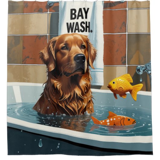 チェサピーク湾テリアスロッピースリーピーおもしろいかわいい シャワーカーテン (正面)