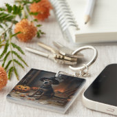 チェサピーク湾テリアパンプキンスハロウィーン怖い キーホルダー (正面右)