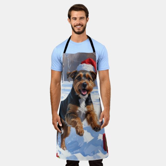 チェサピーク湾リトリエバー雪とクリスマスハット エプロン (着用した状態)