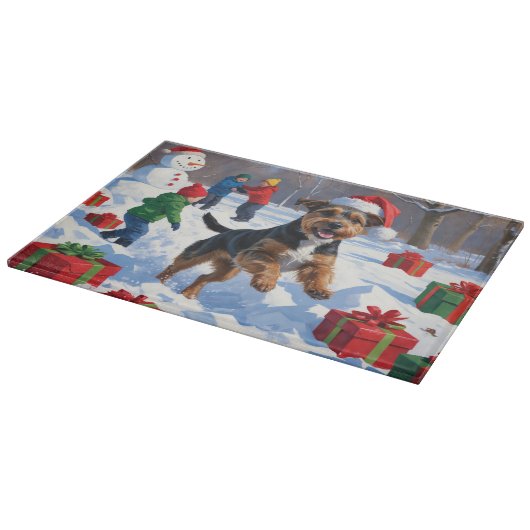 チェサピーク湾リトリエバー雪とクリスマスハット カッティングボード (角)