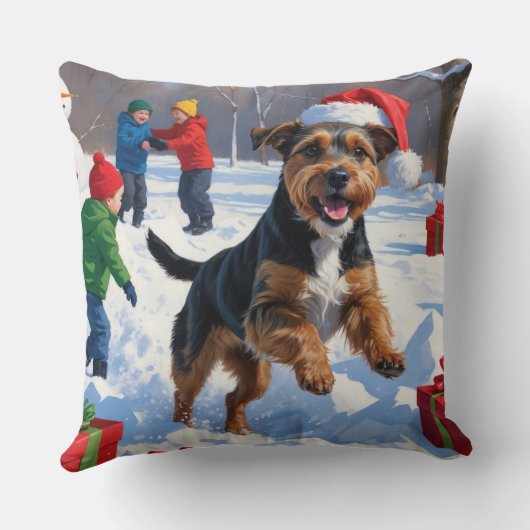 チェサピーク湾リトリエバー雪とクリスマスハット クッション (裏面)