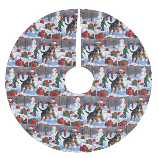 チェサピーク湾リトリエバー雪とクリスマスハット ブラッシュドポリエステルツリースカート (正面)