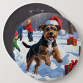 チェサピーク湾リトリエバー雪とクリスマスハット 缶バッジ (正面&裏面)