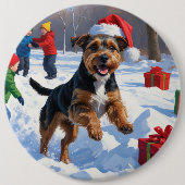 チェサピーク湾リトリエバー雪とクリスマスハット 缶バッジ (正面)
